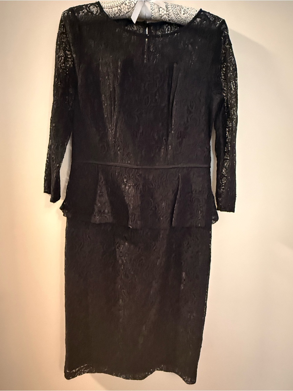 Adrianna Papell Black Lace Peplum Long Sleeve Sheath Dress